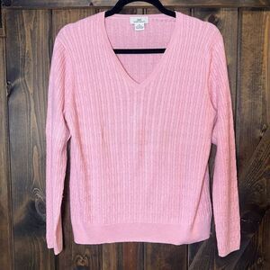Brooks Brothers 346 Cable Knit Silk Cashmere V Neck Sweater